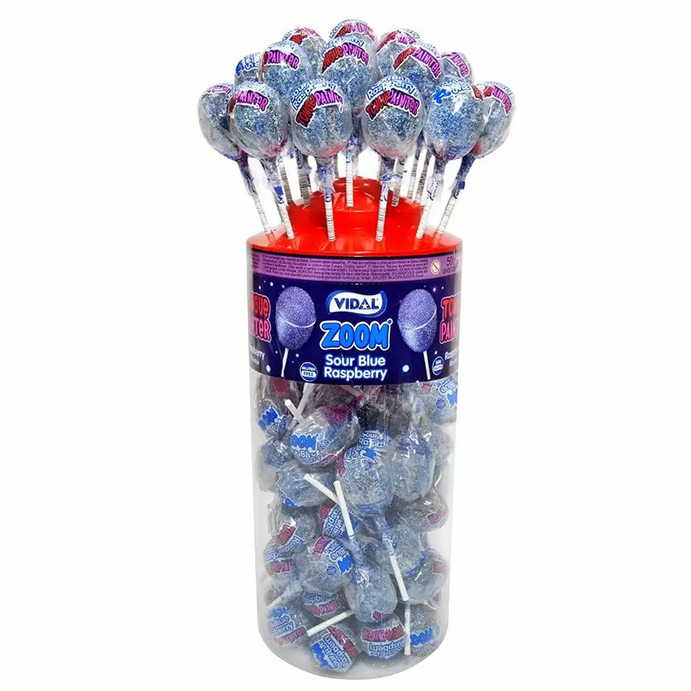 Vidal Sour Blue Raspberry Tongue Painter Zoom Lollies - 50pcs